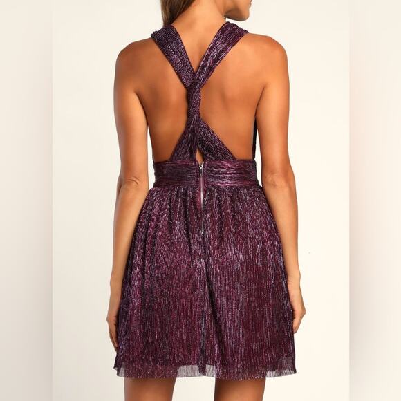 Lulus Ailey Magenta and Black Mini Dress Twist Back Skater Dress Women's Small - Picture 6 of 13